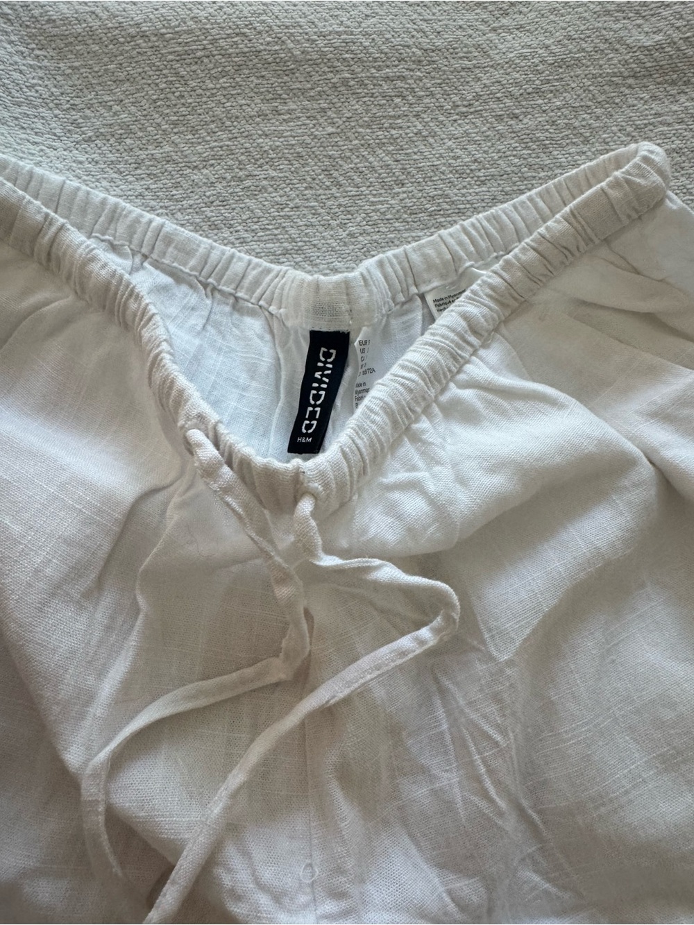 Divided Cream Drawstring Linen-Blend Pants